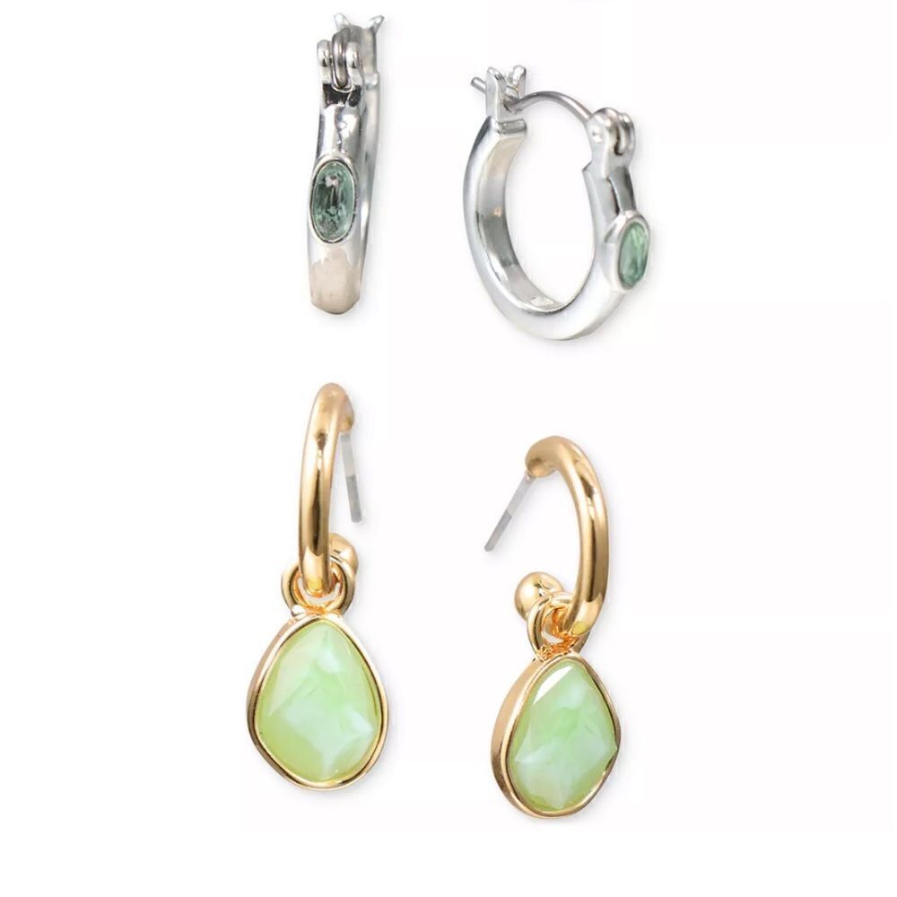 NWT STYLE & CO
Two-Tone 2-piece Set Stone Stud & Hoop Earrings